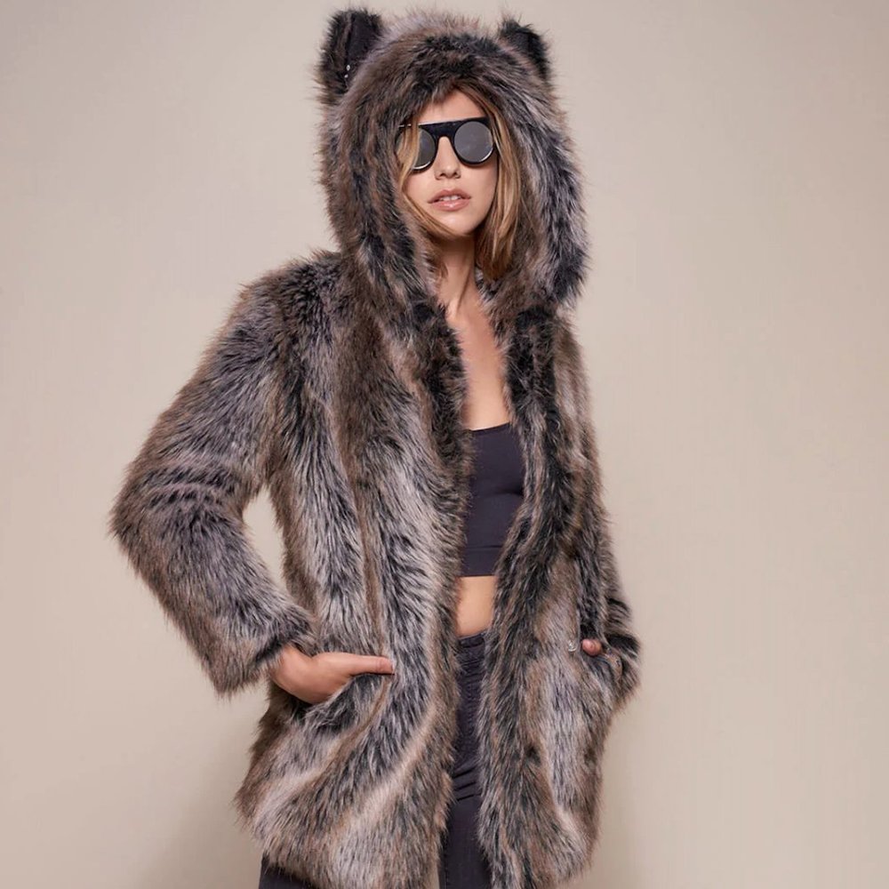 Spirithoods Faux Fur Grey Wolf Coat